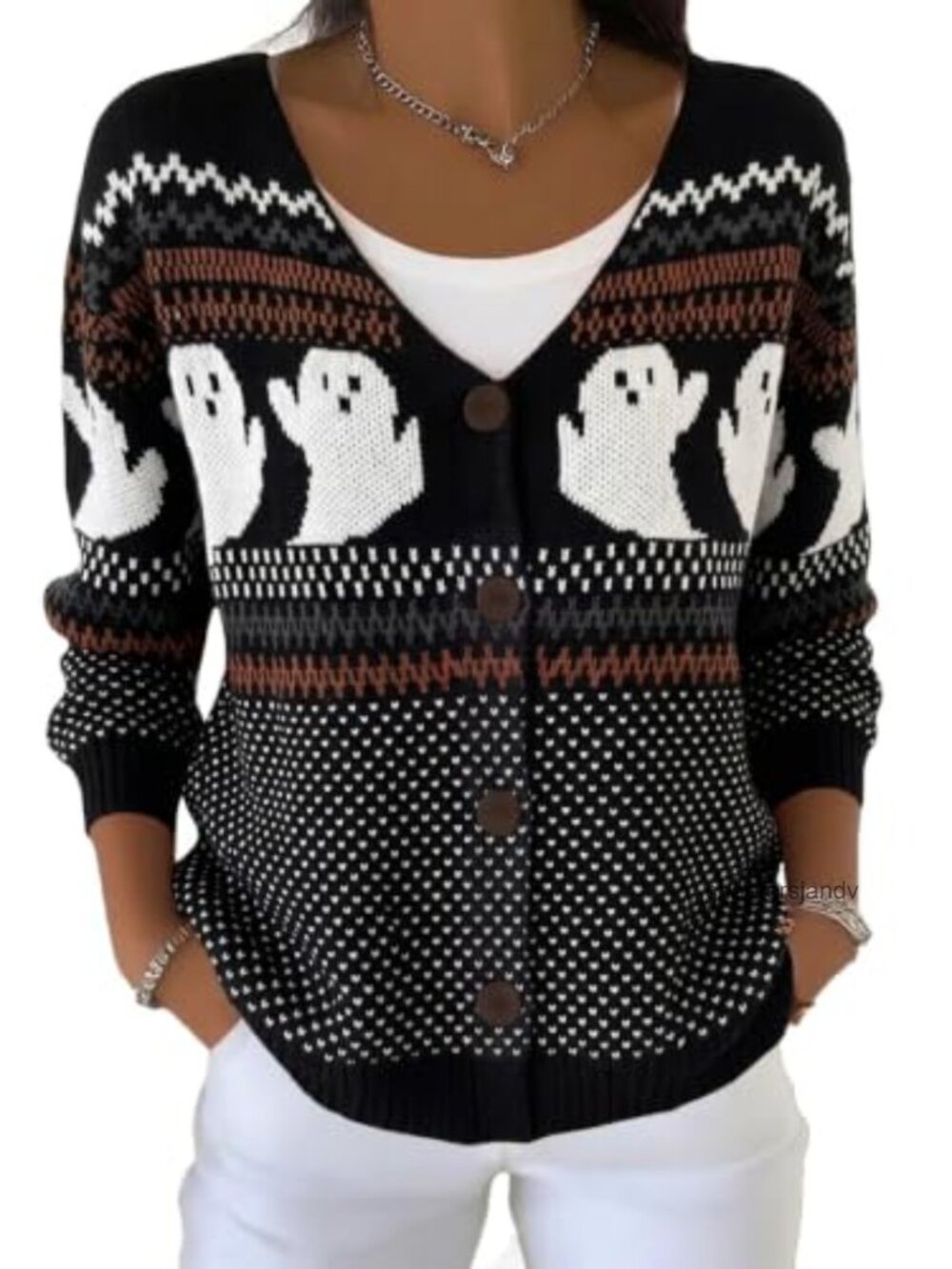 Funny Graphic Knit Button Front Cardigan Sweater Lightweight V Neck